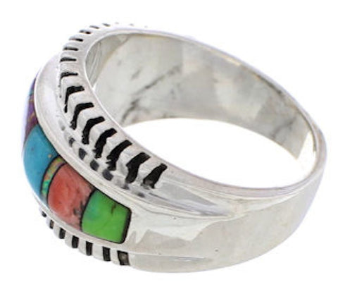Turquoise Multicolor Inlay Sterling Silver Ring Size 6-1/2 NS39020